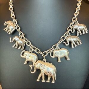 Elephant Safari Themed Trunk Up Lucky Elephant Charm Necklace Silver Tone 18”